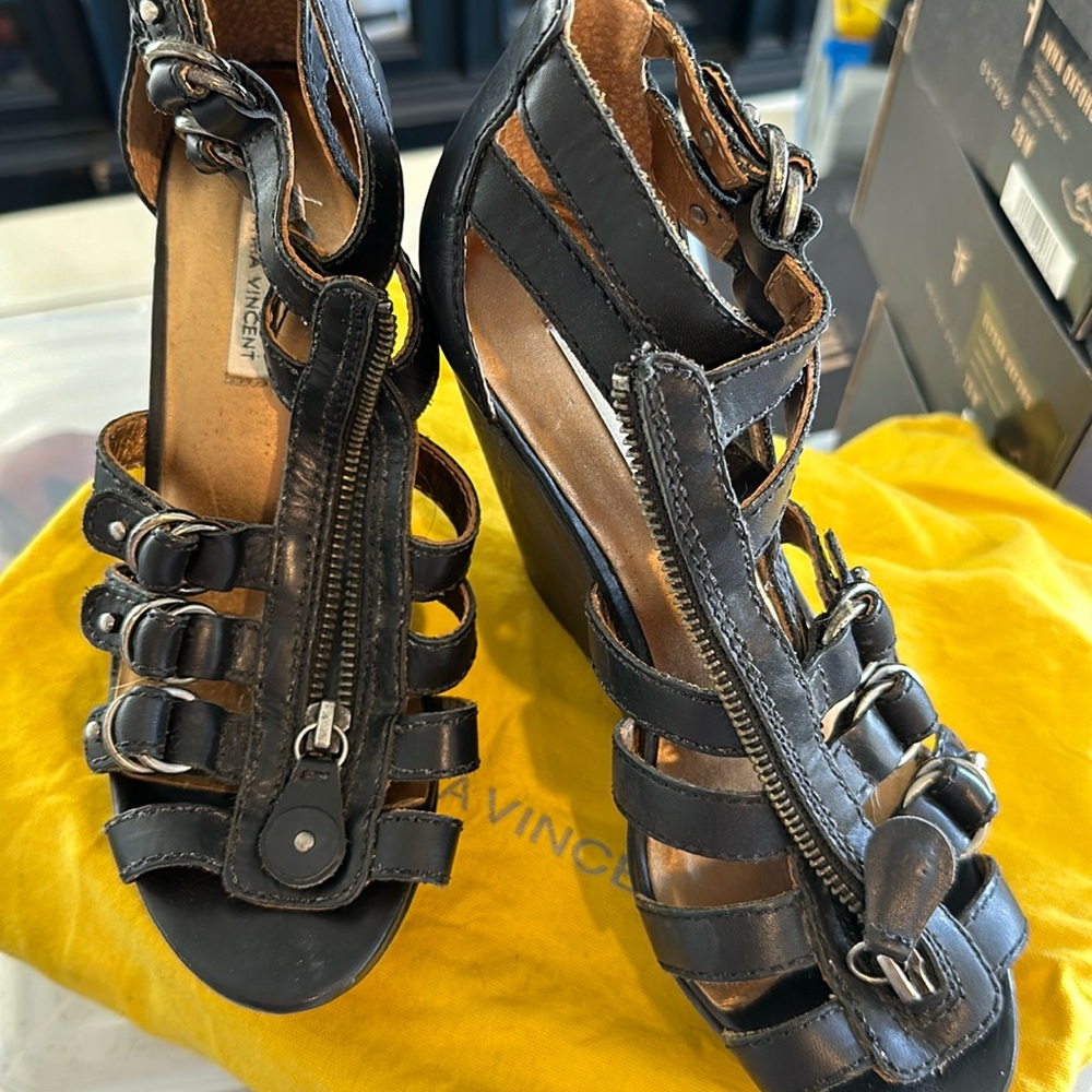 Black leather zip front